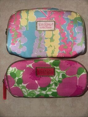 2 Lilly Pulitzer Estee Lauder Makeup Bags Floral Print-pink and green/blue